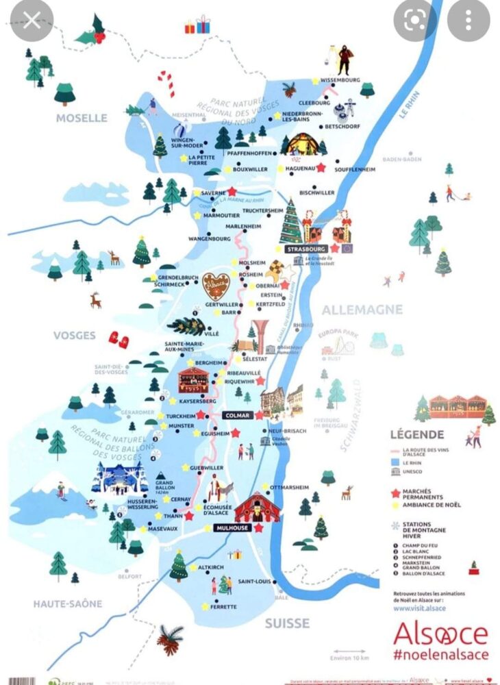 Mapa mercadillos navideños de la Alsacia en Navidad