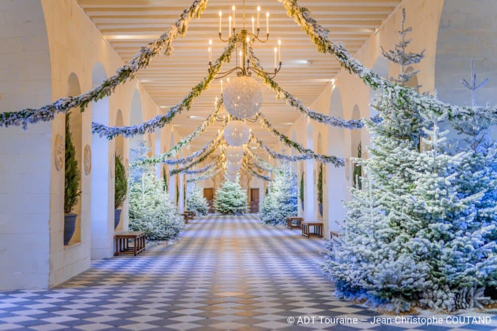 Castillo de Chenonceau en Navidad en el valle del Loira en Navidad