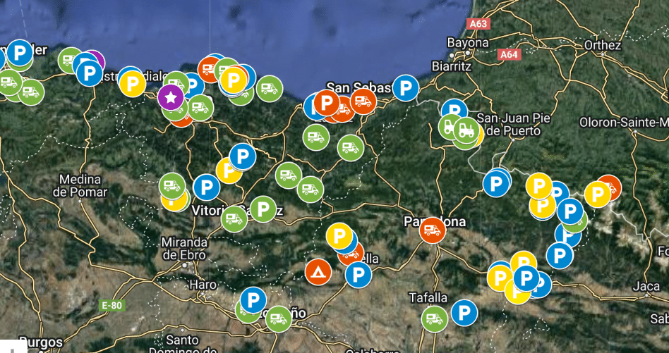Mappa interattiva del nord della Spagna in camper