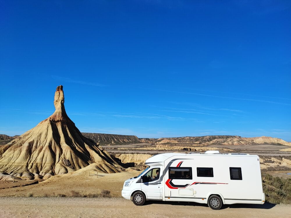 A motorhome in Navarra en route through the Bardenas Reales