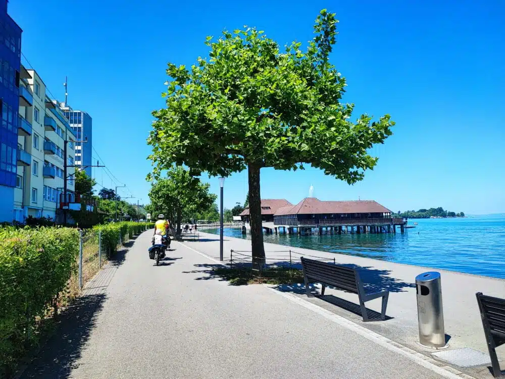 Risalendo il Lago di Costanza attraverso la Svizzera verso la Germania, prima di raggiungere Arbon