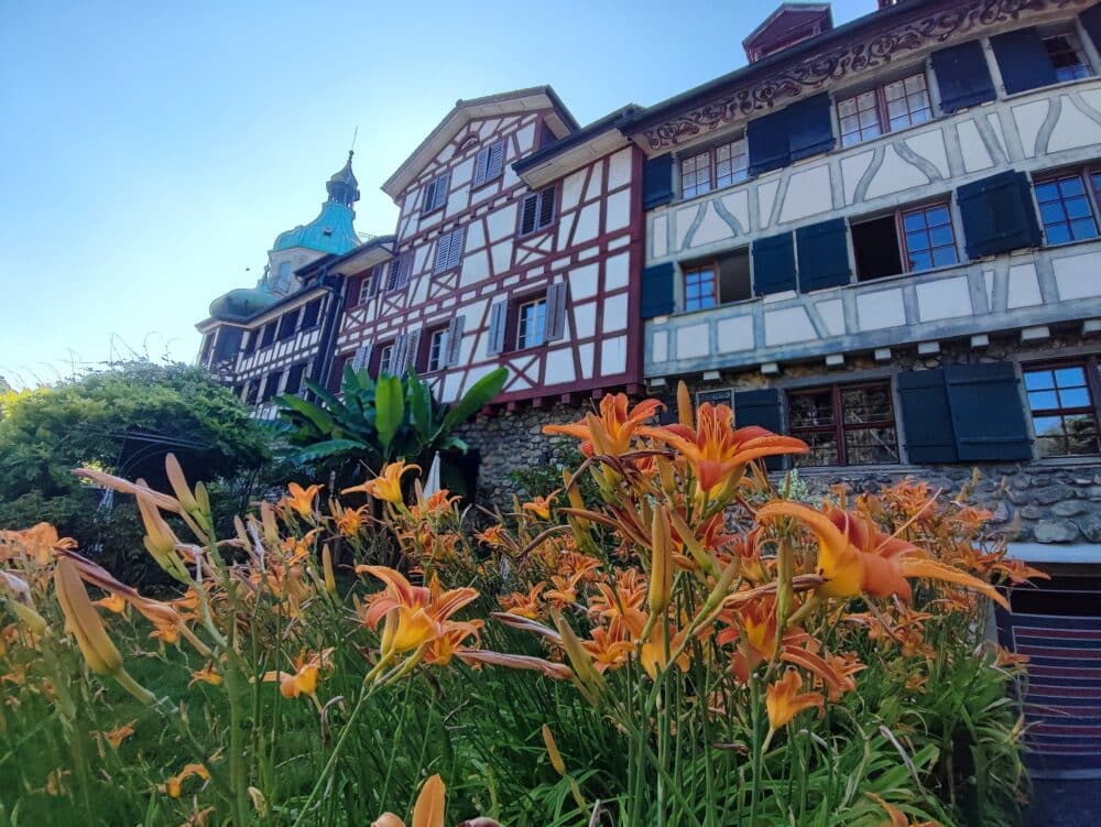 Fachwerkhäuser in Arbon am Ufer des Bodensees in der Schweiz