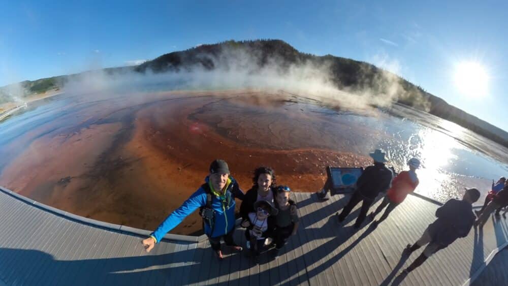 At Yellowstone National Park's Grand Prismatic, one of the most beautiful colored thermal pools in the world