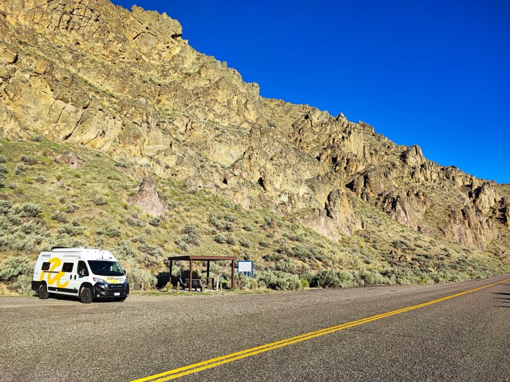 Parking on a secondary road where we spent the night en route crossing the State of Nevada