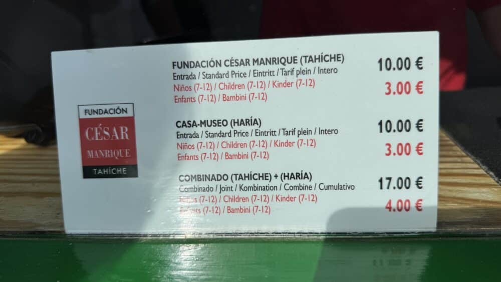Precios de las casas museo y fundación de César Manrique