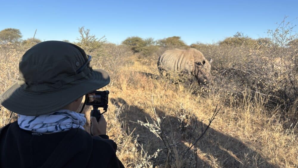 Parque Nacional Waterberg: avistamiento de una madre e hijo de rinoceronte blanco que vimos con un safari que contratamos en el Wilderness Resort de Watterberg